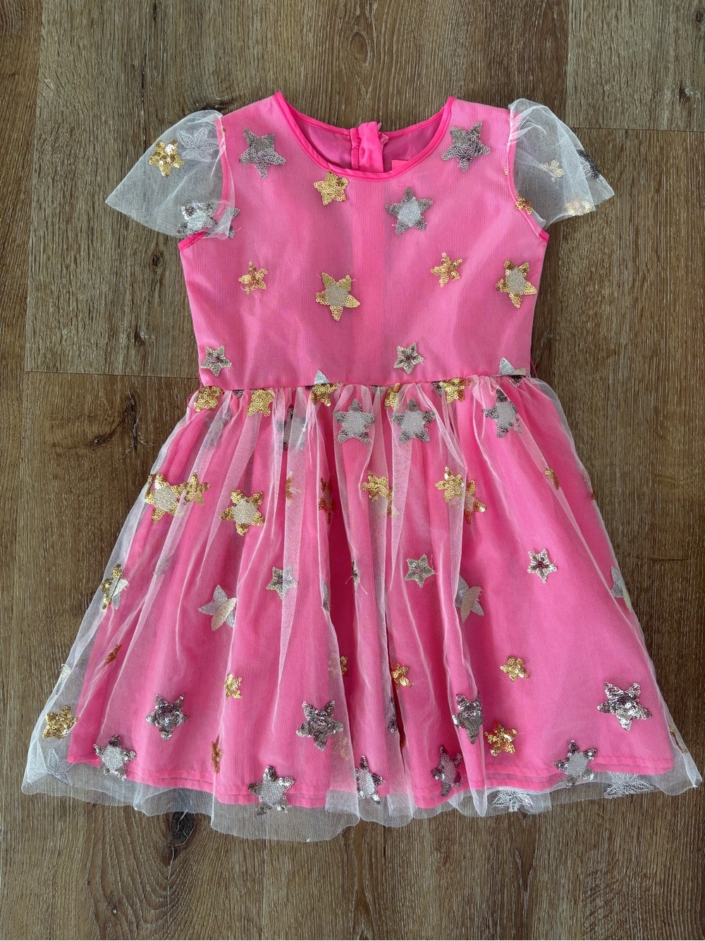 Holly Hastie Sequin Star-Embellished Tulle Party Dress in Pink Sz:4